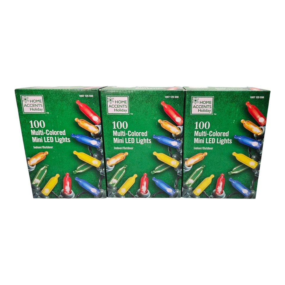 3X Home Accents 100 Multicolored Mini LED String Lights w/ Green Wire Christmas - Image 1 of 4