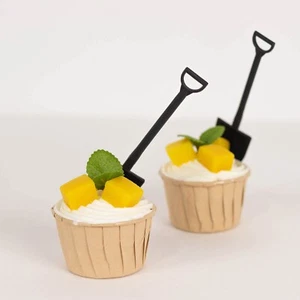 100 BLACK Mini Shovel Plastic Dessert Spoons Party Disposable Tableware - Picture 1 of 8