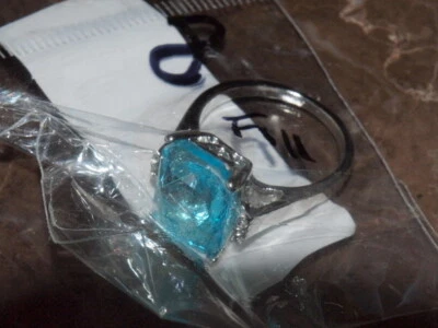 Anillo Mujer Azul Cielo Cuarzo Piedra Oro Blanco Relleno Talla 8 Foto 1 de 3