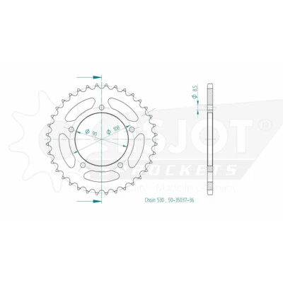 Sprocket Rear 530-36T Steel for DUCATI 500 Pantah SL 1980 1981 1982 1983 - Image 1 of 2