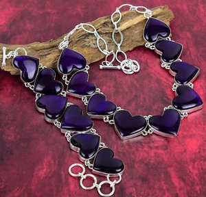 Purple Flash Labradorite Gemstone 925 Silver Bracelet &Necklace Jewelry Set - Picture 1 of 7