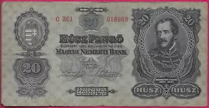 HUNGARY 20 PENGO 1930 VG-VF REGENT NICOLAS HORTHY(1920-1944) LAJOS KOSSUTH ON TH - Picture 1 of 2