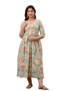 Women Bollywood Style Long Gown Beautiful Maternity Kurti Designer Gown Stitched - Picture 1 of 8