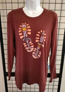 Mountain and Isles T-shirt Women's Large Graphic Burgundy Pullover Long Sleeve - Picture 1 of 8