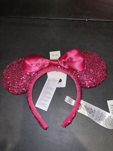 2022 Disney Parks Minnie Mouse Ears Magenta Hot Pink Sequin Headband New