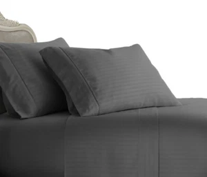 1000 Thread Count 100% Egyptian Cotton 1000 TC Bed Sheet Set Full Gray Stripe - Picture 1 of 1