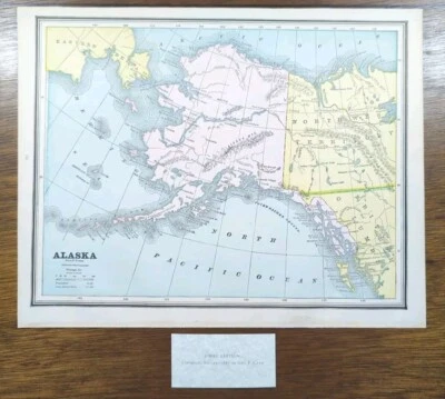 Vintage 1887 ALASKA Map 13"x11" Old Antique Original ALEUTIAN ISLANDS JUNEAU AK - Image 1 of 4
