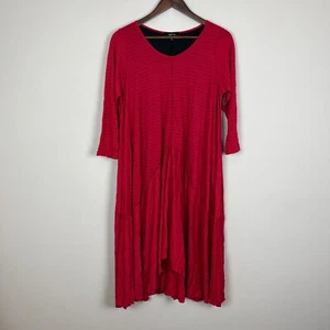 Comfy USA Midi Dress Womens Small Red Black Stripe High Low Crinkle Lagenlook S - Picture 1 of 11