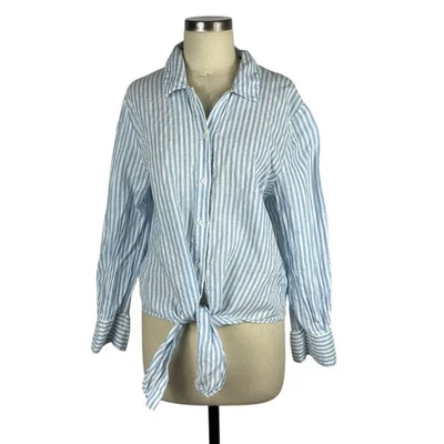 Top para mujer REFORMATION azul blanco a rayas de lino con botones Anzio talla mediana Foto 1 de 4