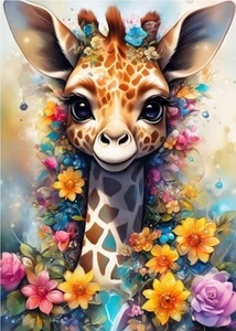 Giraffe Flowers Diamond Painting Kit - Picture 1 of 2