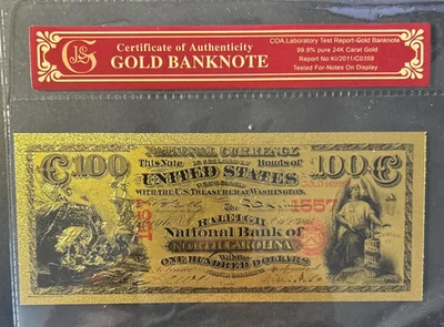 1882 National Currency No. Carolina 24K Banknote Protective Holder / COA - Image 1 of 3