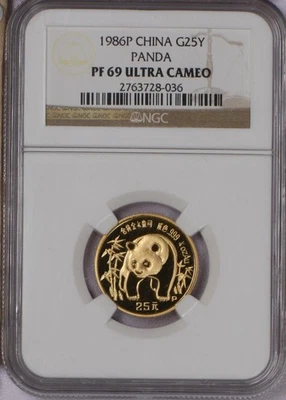 1986-P Gold Panda 1/4 oz. 25 Yuan NGC PF69 Ultra Cameo - Image 1 of 2