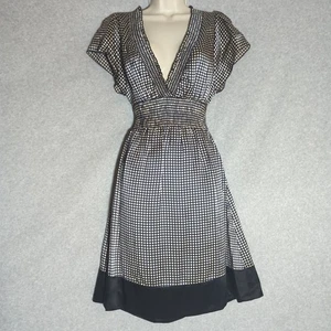 BCBG Maxazria Dress M Silk V-neck Smock Geometric Multi Classic Modest Romantic - Picture 1 of 10