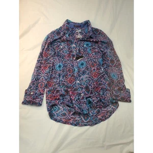 Rock 47 Wrangler Shirt Womens Size S Rayon Purple Rhinestone Snap Button Paisley - Picture 1 of 12