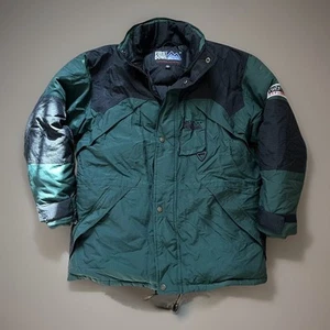 First Down Goose Down Puffer Jacket Men's Size Medium Full Zip Button Green - Picture 1 of 12