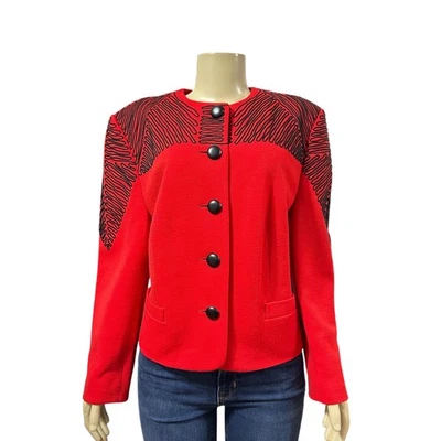 Louis Feraud Womens Vintage Red Wool Embroidered Jacket Blazer Size 14 Old Money - Image 1 of 4