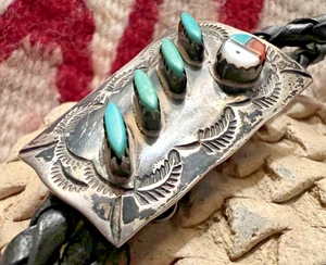Vintage NADELSPITZE TÜRKIS Sonnengesicht Inlay Sterlingsilber Bolo Zuni B YUSELEW - Bild 1 von 6