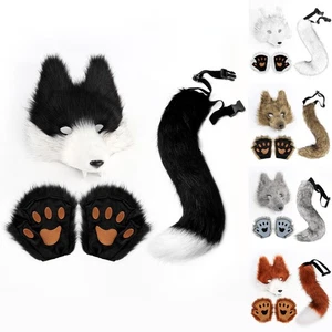 Simulation Wolf Maske Kralle Handschuhe Plüsch Schwanz Halloween Cosplay Requisiten komplettes Set neu - Bild 1 von 20