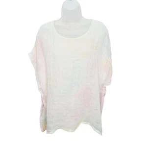 Pure Jill Linen Artisanal Multi Color Pastel Short Sleeve Women's Poncho Top M/L - Picture 1 of 12