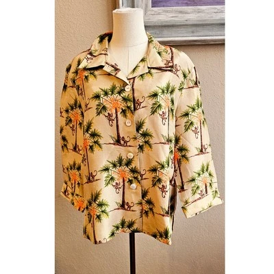 Jaqueta feminina Silkland pura seda macaco estampa palma tamanho 16 multicolor - Imagem 1 de 4