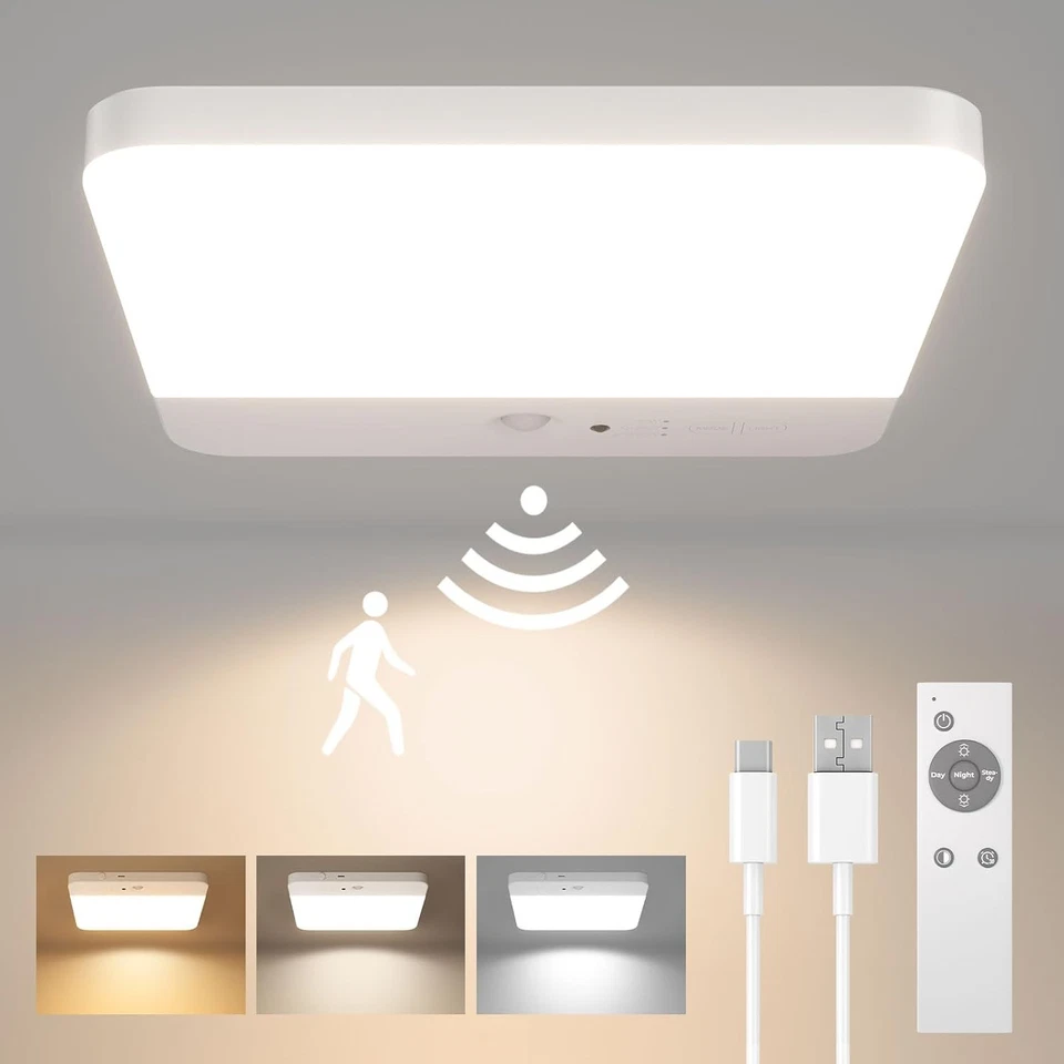 Luz de techo LED con sensor de movimiento recargable con 3 colores y mando a distancia Foto 1 de 4
