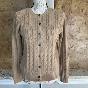 VTG Eddie Bauer Cable Knit Cardigan Sweater Women’s Medium Button Front Camel - Picture 1 of 11