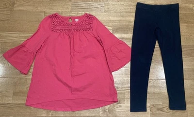 Girl's Old Navy & Crewcuts Outfit Sz 6-7 - Dark Coral Top w/Black Leggings EUC - Image 1 of 4