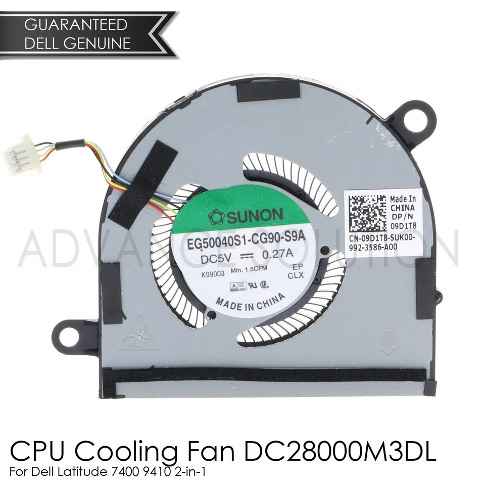 NEW OEM CPU Cooling Fan For Dell Latitude 7400 9410 2-in-1 9D1T8 DC28000M3DL - Image 1 of 3