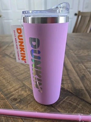 New Dunkin Donuts 20 oz Travel Tumbler Insulated Stainless Steel Pink 2022 - Image 1 of 4