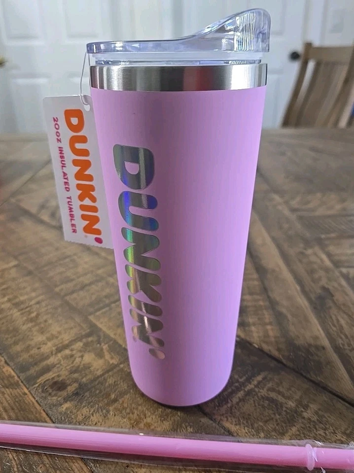 New Dunkin Donuts 20 oz Travel Tumbler Insulated Stainless Steel Pink 2022 - Image 1 of 4