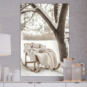 Schlitten Leinwand Bild Modern Winter Landschaft Natur Schnee Weihnachten - Bild 1 von 1