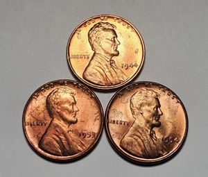1944 P 1953 P 1954 S Lincoln Wheat Penny sin circular juego de 3 monedas #C9820 - Imagen 1 de 2