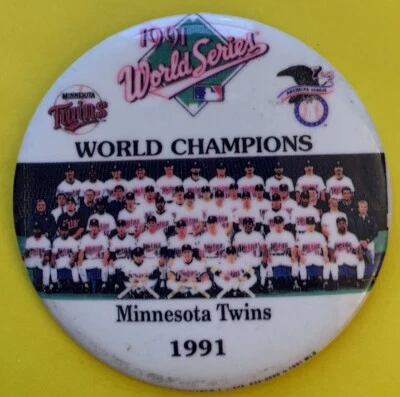 1991 World Series Champions Minnesota Twins Vintage MLB baseball Button pin AL 2 - Image 1 of 2