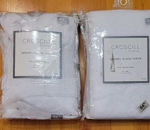 2 Croscill Sanibel Island White Sheer Panels 47"x84" Tailored Curtains Sea Motif - Picture 1 of 16