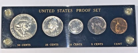 1953 US Mint Silver Proof 5 Coin Set In Black Capital Holder/Hard Plastic Cover