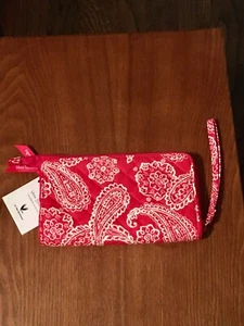 "NWT" Vera Bradley Red/White Bandana RFID Front Zip Wristlet/Wallet - Picture 1 of 10