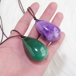 Natural Crystal Gemstone Water Drop Oval Pendant Jewelry Necklace Energy Healing - Picture 1 of 18