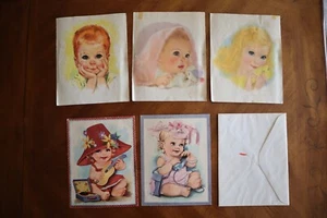 50s Vintage 2 BIG Greeting Cards Baby Toddler Kid Children & 3 damaged Prints - Picture 1 of 12