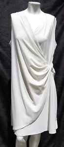CLARA SUN WOO USA Damen XL elfenbeinfarben drapiert Faux Wickel V-Ausschnitt ärmelloses Kleid - Bild 1 von 6