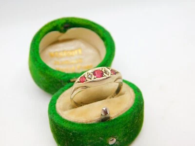 9ct Yellow Gold, Ruby & Seed Pearl Boat Ring Antique 1912 Chester Art Deco - Image 1 of 4