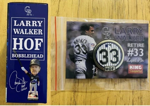 Larry Walker Colorado Rockies Hall Of Fame Bobblehead Lapel Pin SGA Coors Field Cover