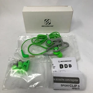 Scosche Sportclip 3 HPSCTI Adjustable Sport Earbuds Green w/ TapIT Remote & Mic - Picture 1 of 6