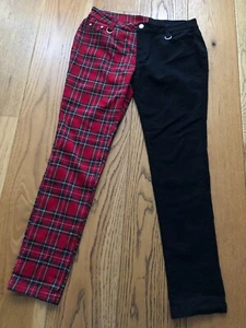 PANTALÓN PUNK Banned apparel alternative grande uk 14 rojo tartán negro - Imagen 1 de 19