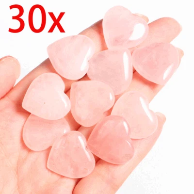30x Heart-shaped Natural Rose Quartz Pocket Palm Healing Gemstone Crystal Stones - Image 1 of 3