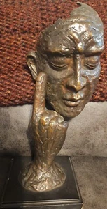  Thinking Man Sculpture Bronze 12" Tall Art Decorative Piece Unique Artistic  - Picture 1 of 8