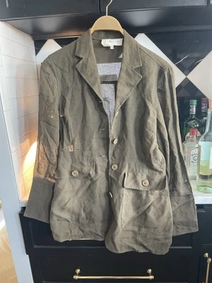 Vintage 80s Michael Kors Jacket Linen Green Safari Style  Size 8 - Image 1 of 4
