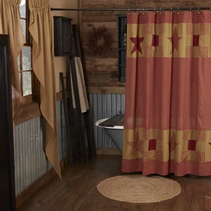 Shower Curtain Ninepatch Star Primitive 72x72 Patchwork Border Bath VHC Brands - Picture 1 of 7