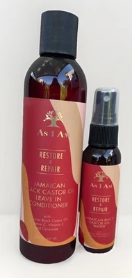 Acondicionador sin enjuague de aceite de ricino negro jamaicano AS I AM + reparación de restauración de agua de aceite Foto 1 de 3