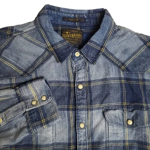 Lucky Brand Herren Large True Indigo Western Karo Hemd Langarm Perlen Druckknopf - Bild 1 von 8