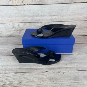 Stuart Weitzman Miami 50 Womens Sz EU 40.5 US 10B Wedge Slides Black Patent - Picture 1 of 12
